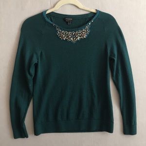 Talbots green/blue jeweled wool sweater size M
